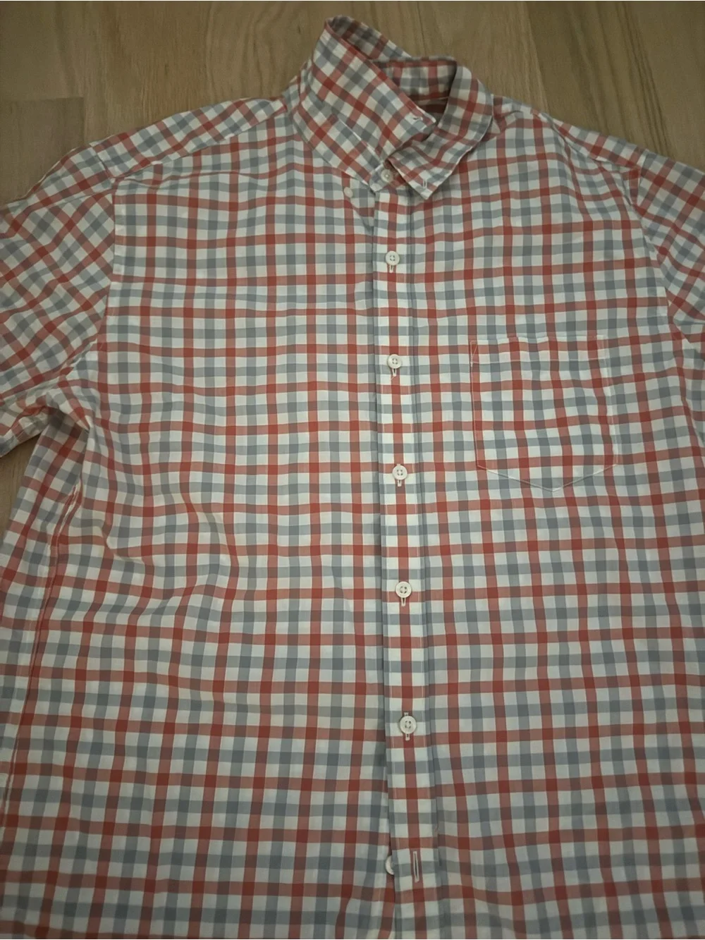 Men's Red and Light Blue Check Button-Down Shirt